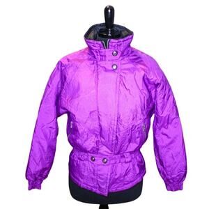 Vintage Cornice Ski Jacket Purple Nylon Puffer Raglan Doman Sleeves Belted Waist